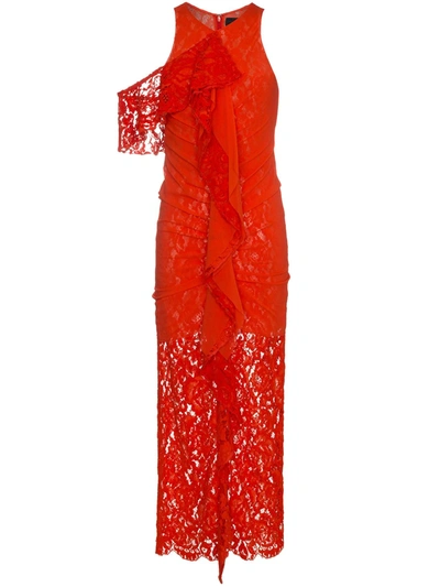 Proenza Schouler Asymmetric Ruffled Lace Gown In Red