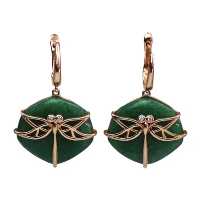 Bellus Domina Aventurine Dragonfly Earrings  In Green