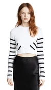 ALEXANDER WANG T MULTI DIRECTION STRIPED CROPPED SWEATER