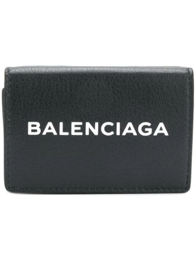 Balenciaga Logo-print Textured-leather Bifold Cardholder In Black