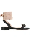 RED VALENTINO RED VALENTINO BEE EMBELLISHED ANKLE TIE SANDALS - BLACK,PQ2S0A34GFU12724103