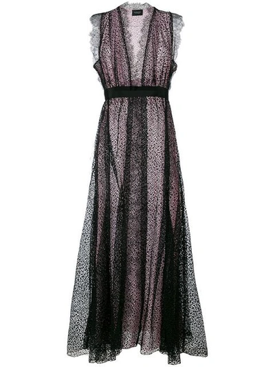 Giambattista Valli Sleeveless Deep-v Tea-length Gown W/ Lace Overlay In Black