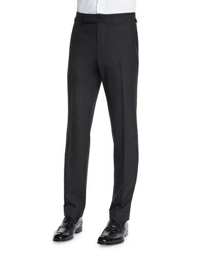 Tom Ford O'connor Base Flat-front Sharkskin Trousers, Black
