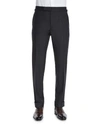 TOM FORD O'CONNOR BASE FLAT-FRONT SHARKSKIN TROUSERS, CHARCOAL,PROD182380021