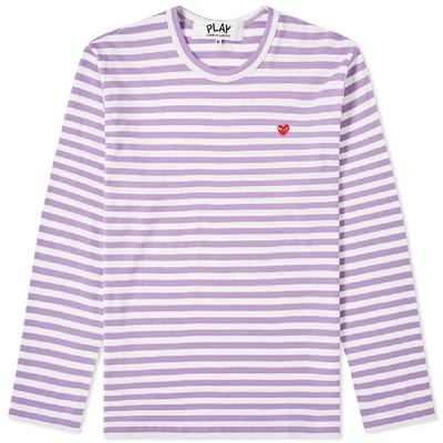 Comme Des Garçons Play Comme Des Garcons Play Little Red Heart Long Sleeve Stripe Tee In Purple