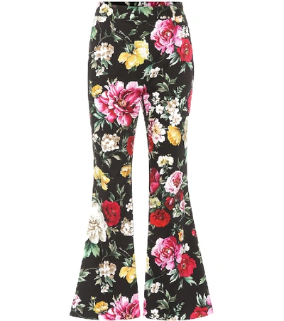 Dolce & Gabbana Floral-print Kick-flare Cropped Trousers In Black