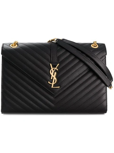 Saint Laurent Large Envelope Grain De Poudre Chain Bag In Black