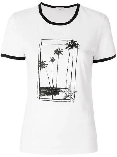 Saint Laurent Palm Print Ringer T-shirt In Black/white