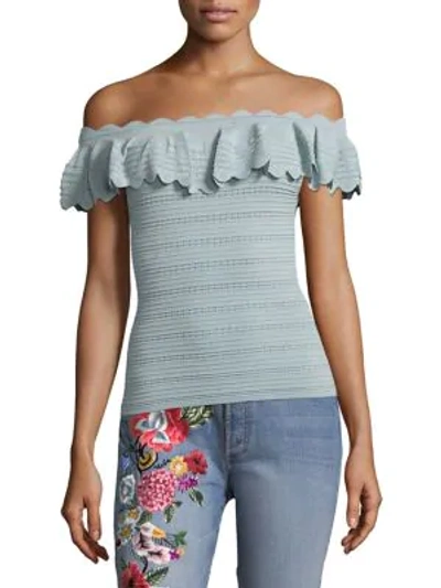 Alice And Olivia Janella Off-the-shoulder Top In Dusty Aqua