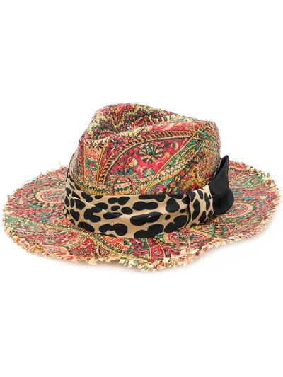 Etro Printed Straw Hat W/ Fringed Edges In Multicolor