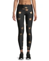 Terez Star Foil Printed Tall Band Performance Leggings In Black