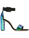 Alexandre Birman Green Sequin Embellished Sandals In Multicolour