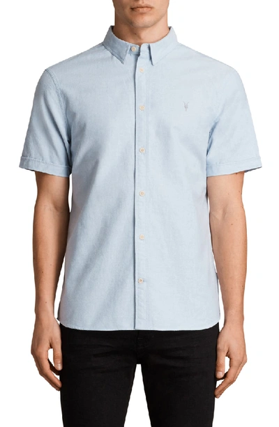 Allsaints Huntington Regular Fit Short Sleeve Sport Shirt In Light Blue