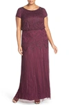 Adrianna Papell Plus Short Sleeve Beaded Gown In Lead