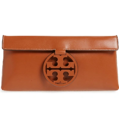 Tory Burch Miller Leather Clutch In Aged Camello