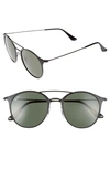 Ray Ban Highstreet 52mm Round Brow Bar Sunglasses - Top Black In Top Black