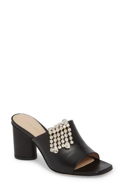 Stuart Weitzman Women's The One Embellished Leather Block Heel Slide Sandals In Black