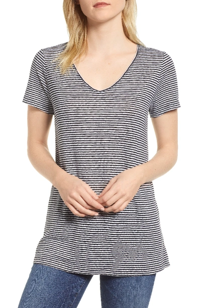 Eileen Fisher Organic Linen Striped Jersey Top In Black/ White