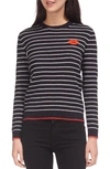 WHISTLES KISS EMBROIDERED STRIPE SWEATER,27003