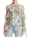 ALICE AND OLIVIA ALICE + OLIVIA BLAYNE FLORAL PRINT COLD-SHOULDER SILK TOP,CC803P81002