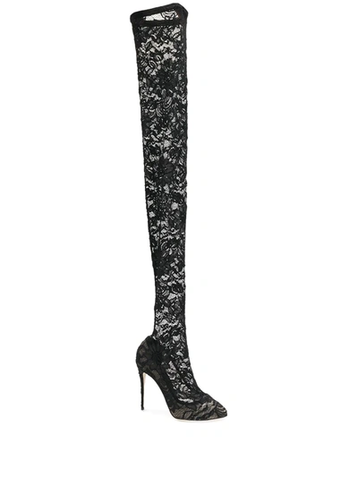 Dolce & Gabbana Boot In Stretch Lace And Gros Grain In Black