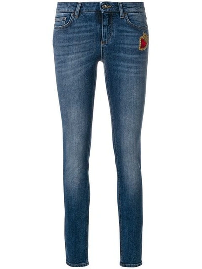 Dolce & Gabbana Skinny Jeans With Sacred Heart Patch In Blue