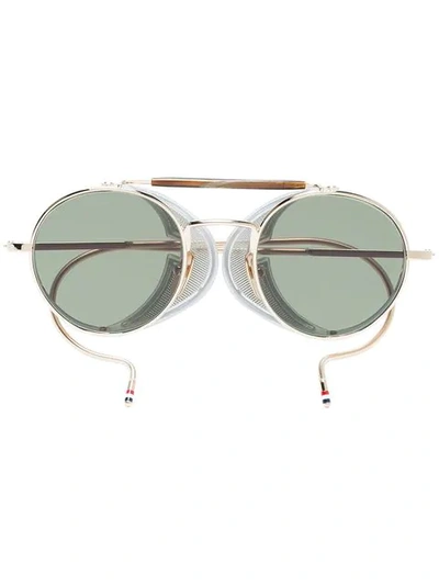 Thom Browne Multicoloured Round Frame Gold Plated Sunglasses In Metallic