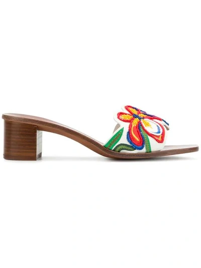 Tory Burch Bianca Floral Embellished Slide Sandal In Perfect Ivory/ Multi Colour