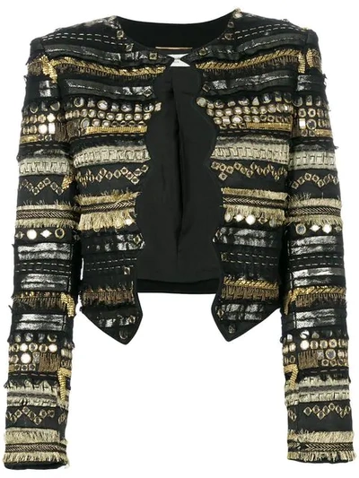 Saint Laurent Acetate Viscose Embroidered Jacket Outerwear In Black