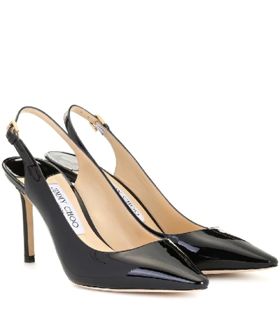 Jimmy Choo Ivy 85 Ballet Pink Liquid Leather Slingback Heel In Black