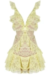 For Love & Lemons Tati Lace Ruffle Dress In Yellow