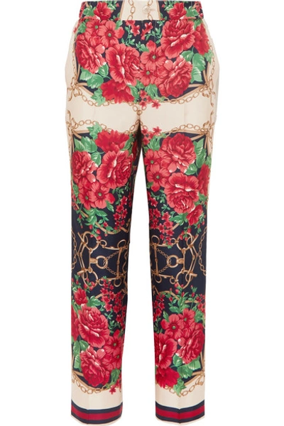 Gucci Cropped Printed Silk-twill Wide-leg Pants In Multicolour