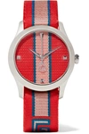 GUCCI Striped canvas and stainless steel watch