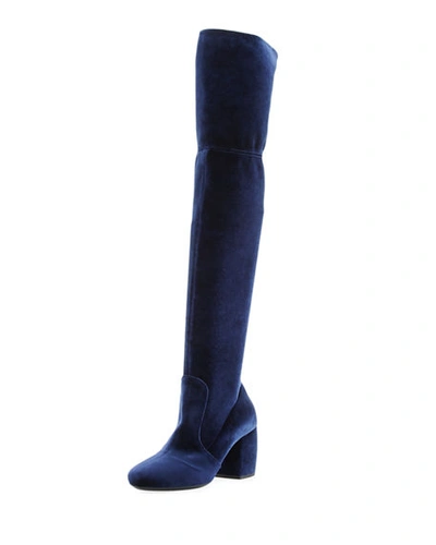 Prada Stretch-velvet Knee Boot In Navy