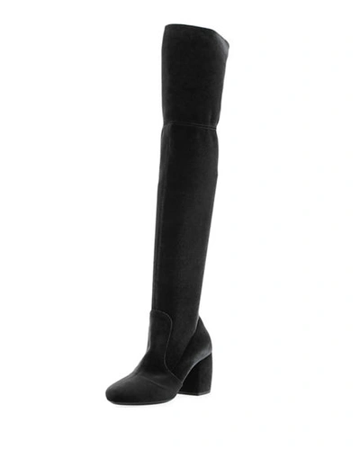 Prada Stretch-velvet Knee Boot In Black