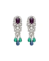 BEN-AMUN SILVER CRYSTAL OVAL TOPA AND EMERALD SAPPHIRE DROP CLIP-ON EARRINGS,PROD209610153
