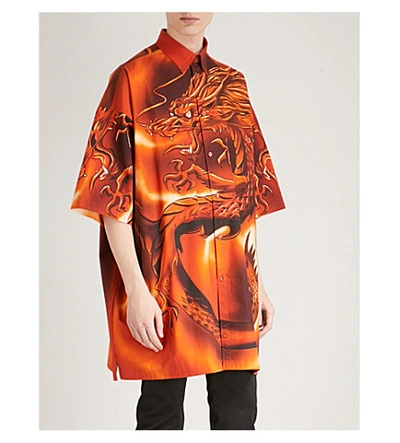At lyve Bil afgår Balenciaga Dragon-print Oversized Cotton Shirt In Orange | ModeSens