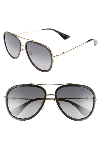 Gucci Metal & Acetate Gradient Aviator Sunglasses, Gold/black In Polar Grey