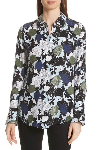 Equipment Daphne Button-front Long-sleeve Floral-print Silk Shirt In Cool Breeze Multi