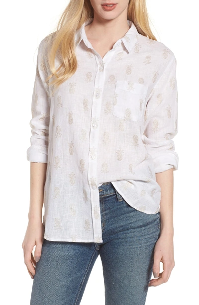 Rails Charli Button-down Linen-blend Shirt With Pineapples In Gold Pineapples