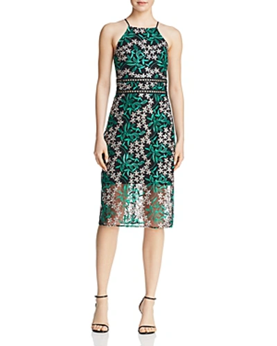 Sam Edelman Embroidered Lace Pencil Dress In Pink/ Green