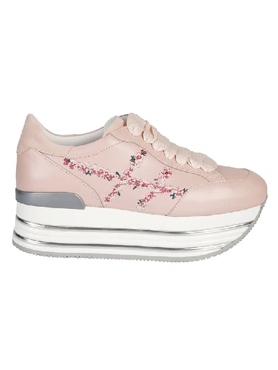 Hogan 70mm Maxi 222 Embroidery Leather Sneaker In Pink