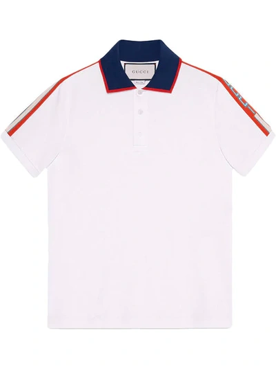 Gucci Webbing-trimmed Stretch-cotton Piqué Polo Shirt - White