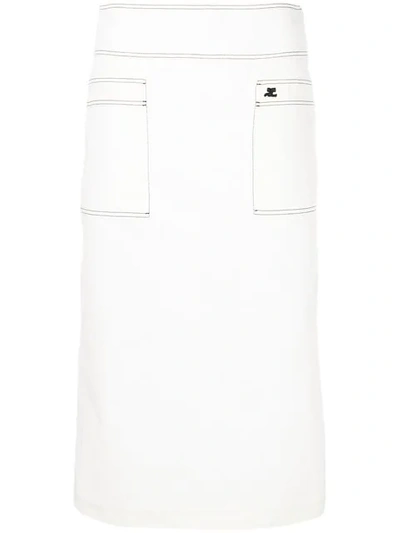 Courrèges High-waist Midi Denim Skirt In White