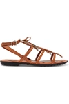 Tod's Embellished Fringed Leather Sandals In Tan