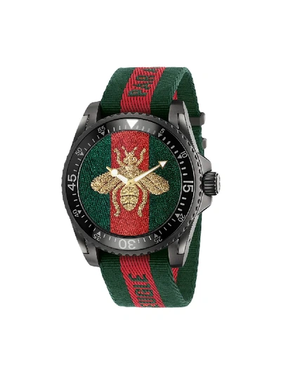 Gucci Green And Red Web Bee Dive Watch