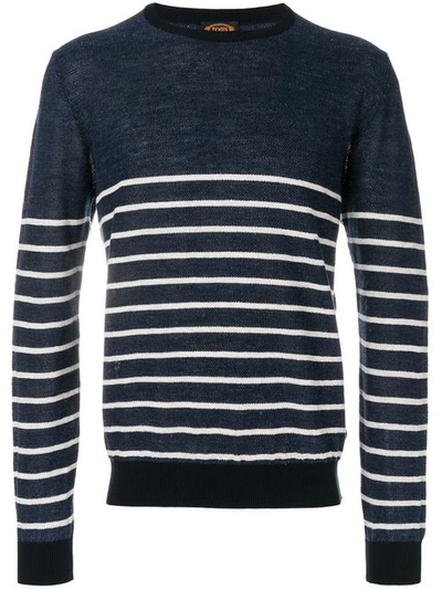 Tod's Striped Cotton And Linen-blend Piqué Jumper In Navy