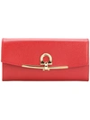Ferragamo Gancio Calfskin Leather Wallet On A Chain In Red
