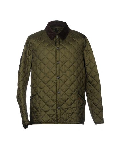 Barbour Heritage Liddesdale Green Jacket With Classic Corduroy Collar And Logo Lettering On The Front In Tec