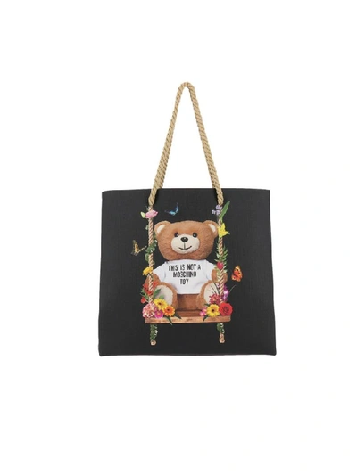 Moschino Teddy Bear Printed Shoulder Bag In Black